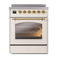 ILVE Nostalgie II 30-Inch Induction Range with 4 Induction Elements, 3.5 cu. ft. Oven, Antique White with Brass Trim, Triple Glass Door, UPI304NMPAWG