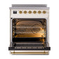 ILVE Nostalgie II 30-Inch Induction Range with 4 Induction Elements, 3.5 cu. ft. Oven, Antique White with Brass Trim, Triple Glass Door, UPI304NMPAWG