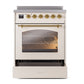 ILVE Nostalgie II 30-Inch Induction Range with 4 Induction Elements, 3.5 cu. ft. Oven, Antique White with Brass Trim, Triple Glass Door, UPI304NMPAWG