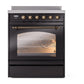 ILVE Nostalgie II 30-Inch Induction Range with 4 Induction Elements, 3.5 cu. ft. Oven, Glossy Black with Burnished Trim, Triple Glass Door, UPI304NMPBKB