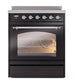 ILVE Nostalgie II 30-Inch Induction Range with 4 Induction Elements, 3.5 cu. ft. Oven, Glossy Black with Chrome Trim, Triple Glass Door, UPI304NMPBKC
