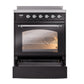 ILVE Nostalgie II 30-Inch Induction Range with 4 Induction Elements, 3.5 cu. ft. Oven, Glossy Black with Chrome Trim, Triple Glass Door, UPI304NMPBKC