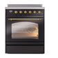 ILVE Nostalgie II 30-Inch Induction Range with 4 Induction Elements, 3.5 cu. ft. Oven, Glossy Black with Brass Trim, Triple Glass Door, UPI304NMPBKG