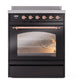 ILVE Nostalgie II 30-Inch Induction Range with 4 Induction Elements, 3.5 cu. ft. Oven, Glossy Black with Copper Trim, Triple Glass Door, UPI304NMPBKP