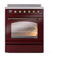 ILVE Nostalgie II 30-Inch Induction Range with 4 Induction Elements, 3.5 cu. ft. Oven, Burgundy with Burnished Trim, Triple Glass Door, UPI304NMPBUB