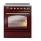 ILVE Nostalgie II 30-Inch Induction Range with 4 Induction Elements, 3.5 cu. ft. Oven, Burgundy with Brass Trim, Triple Glass Door, UPI304NMPBUG