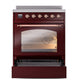 ILVE Nostalgie II 30-Inch Induction Range with 4 Induction Elements, 3.5 cu. ft. Oven, Burgundy with Copper Trim, Triple Glass Door, UPI304NMPBUP