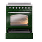 ILVE Nostalgie II 30-Inch Induction Range with 4 Induction Elements, 3.5 cu. ft. Oven, Emerald Green with Chrome Trim, Triple Glass Door, UPI304NMPEGC