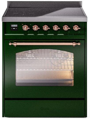ILVE Nostalgie II 30" Induction Range with Element Stove and Electric Oven in Emerald Green with Copper Trim, UPI304NMPEGP