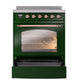 ILVE Nostalgie II 30-Inch Induction Range with 4 Induction Elements, 3.5 cu. ft. Oven, Emerald Green with Copper Trim, Triple Glass Door, UPI304NMPEGP