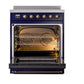 ILVE Nostalgie II 30-Inch Induction Range with 4 Induction Elements, 3.5 cu. ft. Oven, Midnight Blue with Burnished Trim, Triple Glass Door, UPI304NMPMBB