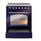 ILVE Nostalgie II 30-Inch Induction Range with 4 Induction Elements, 3.5 cu. ft. Oven, Midnight Blue with Copper Trim, Triple Glass Door, UPI304NMPMBP