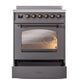 ILVE Nostalgie II 30-Inch Induction Range with 4 Induction Elements, 3.5 cu. ft. Oven, Graphite Matte with Burnished Trim, Triple Glass Door, UPI304NMPMGB