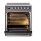 ILVE Nostalgie II 30-Inch Induction Range with 4 Induction Elements, 3.5 cu. ft. Oven, Graphite Matte with Chrome Trim, Triple Glass Door, UPI304NMPMGC