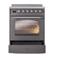 ILVE Nostalgie II 30-Inch Induction Range with 4 Induction Elements, 3.5 cu. ft. Oven, Graphite Matte with Chrome Trim, Triple Glass Door, UPI304NMPMGC