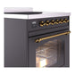 ILVE Nostalgie II 30-Inch Induction Range with 4 Induction Elements, 3.5 cu. ft. Oven, Graphite Matte with Brass Trim, Triple Glass Door, UPI304NMPMGG
