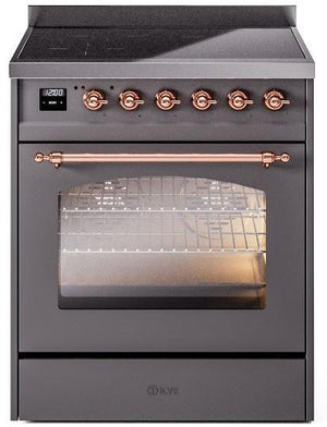 ILVE Nostalgie II 30" Induction Range with Element Stove and Electric Oven in Matte Graphite with Copper Trim, UPI304NMPMGP