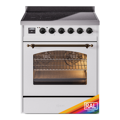 ILVE Nostalgie II 30-Inch Induction Range with 4 Induction Elements, 3.5 cu. ft. Oven, RAL with Burnished Trim, Triple Glass Door, UPI304NMPRAB