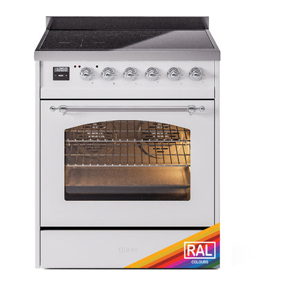 ILVE Nostalgie II 30-Inch Induction Range with 4 Induction Elements, 3.5 cu. ft. Oven, RAL with Chrome Trim, Triple Glass Door, UPI304NMPRAC