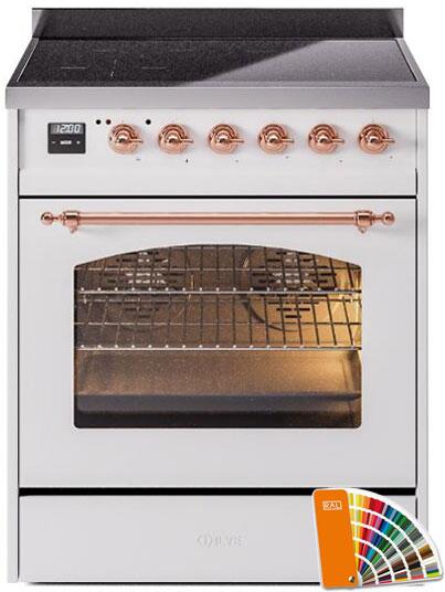 ILVE Nostalgie II 30" Induction Range with Element Stove and Electric Oven in RAL Custom Color with Copper Trim, UPI304NMPRAP