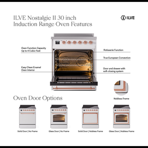 ILVE Nostalgie II 30-Inch Induction Range with 4 Induction Elements, 3.5 cu. ft. Oven, RAL with Copper Trim, Triple Glass Door, UPI304NMPRAP