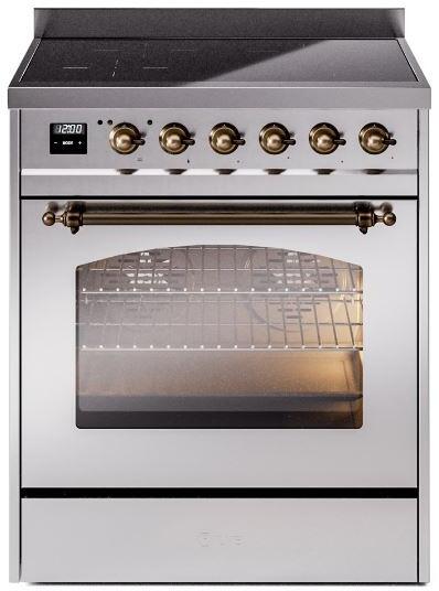 ILVE Nostalgie II 30" Induction Range with Element Stove and Electric Oven in Stainless Steel with Bronze Trim, UPI304NMPSSB