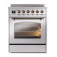 ILVE Nostalgie II 30-Inch Induction Range with 4 Induction Elements, 3.5 cu. ft. Oven, Stainless Steel with Burnished Trim, Triple Glass Door, UPI304NMPSSB