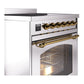 ILVE Nostalgie II 30-Inch Induction Range with 4 Induction Elements, 3.5 cu. ft. Oven, Stainless Steel with Brass Trim, Triple Glass Door, UPI304NMPSSG
