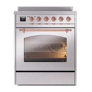 ILVE Nostalgie II 30-Inch Induction Range with 4 Induction Elements, 3.5 cu. ft. Oven, Stainless Steel with Copper Trim, Triple Glass Door, UPI304NMPSSP