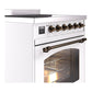 ILVE Nostalgie II 30-Inch Induction Range with 4 Induction Elements, 3.5 cu. ft. Oven, White with Burnished Trim, Triple Glass Door, UPI304NMPWHB