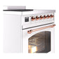 ILVE Nostalgie II 30-Inch Induction Range with 4 Induction Elements, 3.5 cu. ft. Oven, White with Copper Trim, Triple Glass Door, UPI304NMPWHP