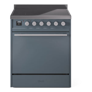 ILVE Professional Plus II 30-Inch Induction Range with 4 Induction Elements, 3.5 cu. ft. Oven, Blue Grey, Solid Door, UPI304QMPBG