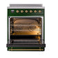 ILVE Nostalgie II 30-Inch Induction Range with 4 Induction Elements, 3.5 cu. ft. Oven, Emerald Green with Chrome Trim, Solid Door, UPI304QNMPEGC