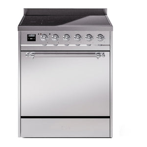 ILVE Nostalgie II 30-Inch Induction Range with 4 Induction Elements, 3.5 cu. ft. Oven, Stainless Steel with Chrome Trim, Solid Door, UPI304QNMPSSC