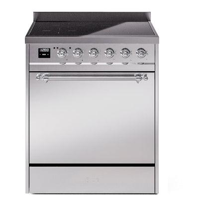 ILVE Nostalgie II 30-Inch Induction Range with 4 Induction Elements, 3.5 cu. ft. Oven, Stainless Steel with Chrome Trim, Solid Door, UPI304QNMPSSC