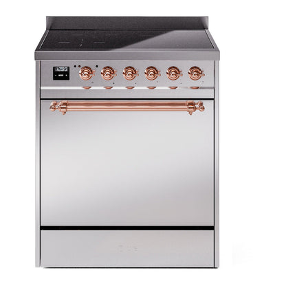 ILVE Nostalgie II 30-Inch Induction Range with 4 Induction Elements, 3.5 cu. ft. Oven, Stainless Steel with Copper Trim, Solid Door, UPI304QNMPSSP
