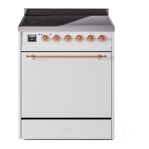 ILVE Nostalgie II 30-Inch Induction Range with 4 Induction Elements, 3.5 cu. ft. Oven, White with Copper Trim, Solid Door, UPI304QNMPWHP