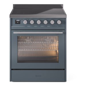 ILVE Professional Plus II 30-Inch Induction Range with 4 Induction Elements, 3.5 cu. ft. Oven, Blue Grey, Triple Glass Door, UPI304WMPBG