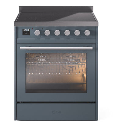 ILVE Professional Plus II 30-Inch Induction Range with 4 Induction Elements, 3.5 cu. ft. Oven, Blue Grey, Triple Glass Door, UPI304WMPBG