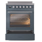 ILVE Professional Plus II 30-Inch Induction Range with 4 Induction Elements, 3.5 cu. ft. Oven, Blue Grey, Triple Glass Door, UPI304WMPBG