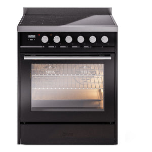 ILVE Professional Plus II 30-Inch Induction Range with 4 Induction Elements, 3.5 cu. ft. Oven, Glossy Black, Triple Glass Door, UPI304WMPBK