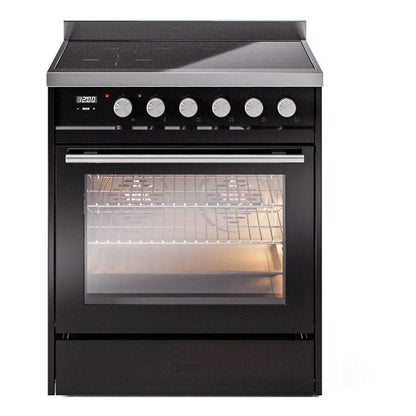 ILVE Professional Plus II 30-Inch Induction Range with 4 Induction Elements, 3.5 cu. ft. Oven, Glossy Black, Triple Glass Door, UPI304WMPBK