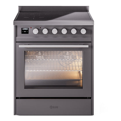 ILVE Professional Plus II 30-Inch Induction Range with 4 Induction Elements, 3.5 cu. ft. Oven, Graphite Matte, Triple Glass Door, UPI304WMPMG