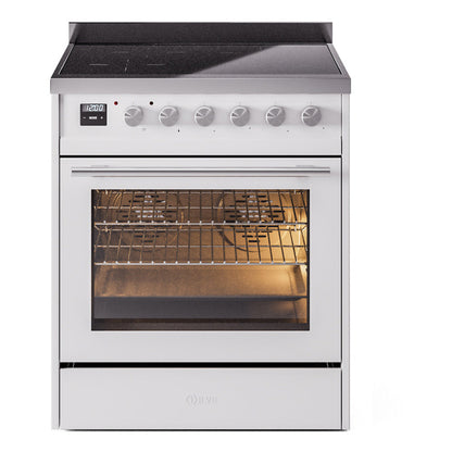 ILVE Professional Plus II 30-Inch Induction Range with 4 Induction Elements, 3.5 cu. ft. Oven, White, Triple Glass Door, UPI304WMPWH
