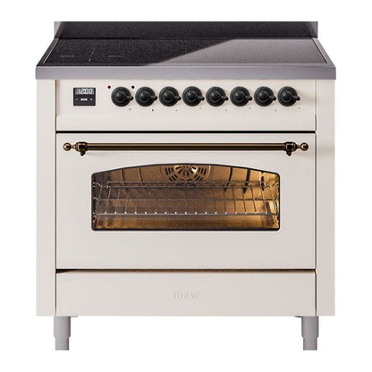 ILVE Nostalgie II 36-Inch Induction Range with 6 Induction Elements, 3.5 cu. ft. Oven, Antique White with Burnished Trim, Triple Glass Door, UPI366NMPAWB