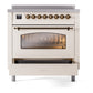 ILVE Nostalgie II 36-Inch Induction Range with 6 Induction Elements, 3.5 cu. ft. Oven, Antique White with Burnished Trim, Triple Glass Door, UPI366NMPAWB