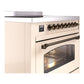 ILVE Nostalgie II 36-Inch Induction Range with 6 Induction Elements, 3.5 cu. ft. Oven, Antique White with Burnished Trim, Triple Glass Door, UPI366NMPAWB