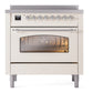ILVE Nostalgie II 36-Inch Induction Range with 6 Induction Elements, 3.5 cu. ft. Oven, Antique White with Chrome Trim, Triple Glass Door, UPI366NMPAWC