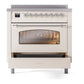 ILVE Nostalgie II 36-Inch Induction Range with 6 Induction Elements, 3.5 cu. ft. Oven, Antique White with Chrome Trim, Triple Glass Door, UPI366NMPAWC
