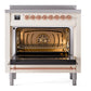 ILVE Nostalgie II 36-Inch Induction Range with 6 Induction Elements, 3.5 cu. ft. Oven, Antique White with Brass Trim, Triple Glass Door, UPI366NMPAWG